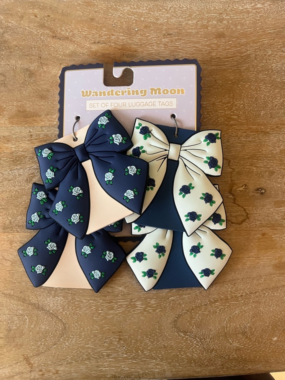 Kids Bow Luggage Tags - Navy & Cream